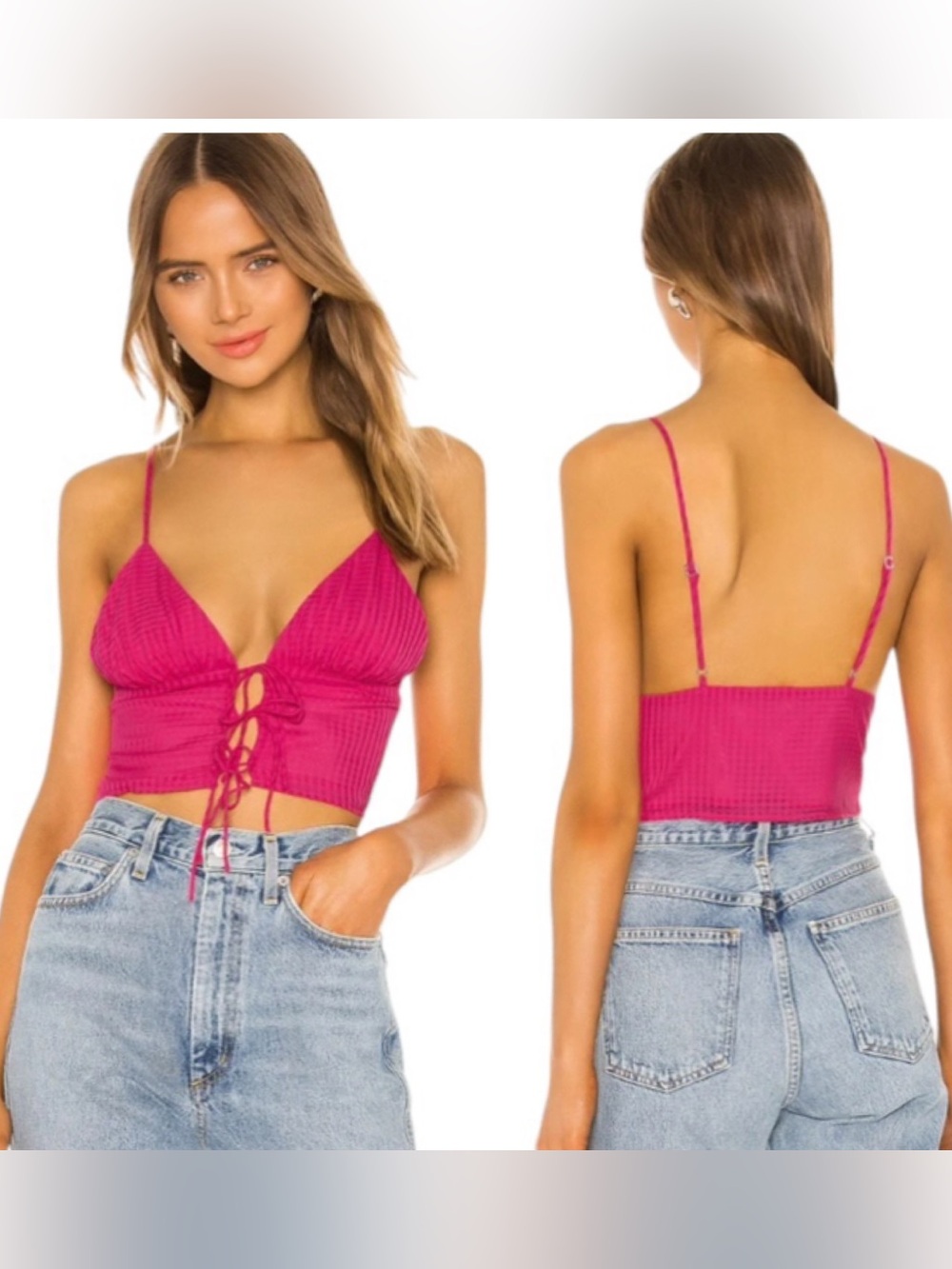 Revolve +  NBD Cecillia fuchia pink cami singlet lace front crop tank size XS